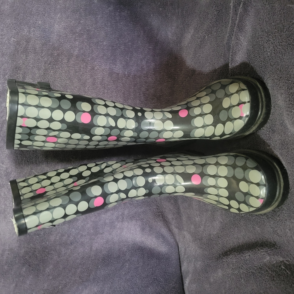 Polka Dot Rain Boots - Black, Gray, Pink